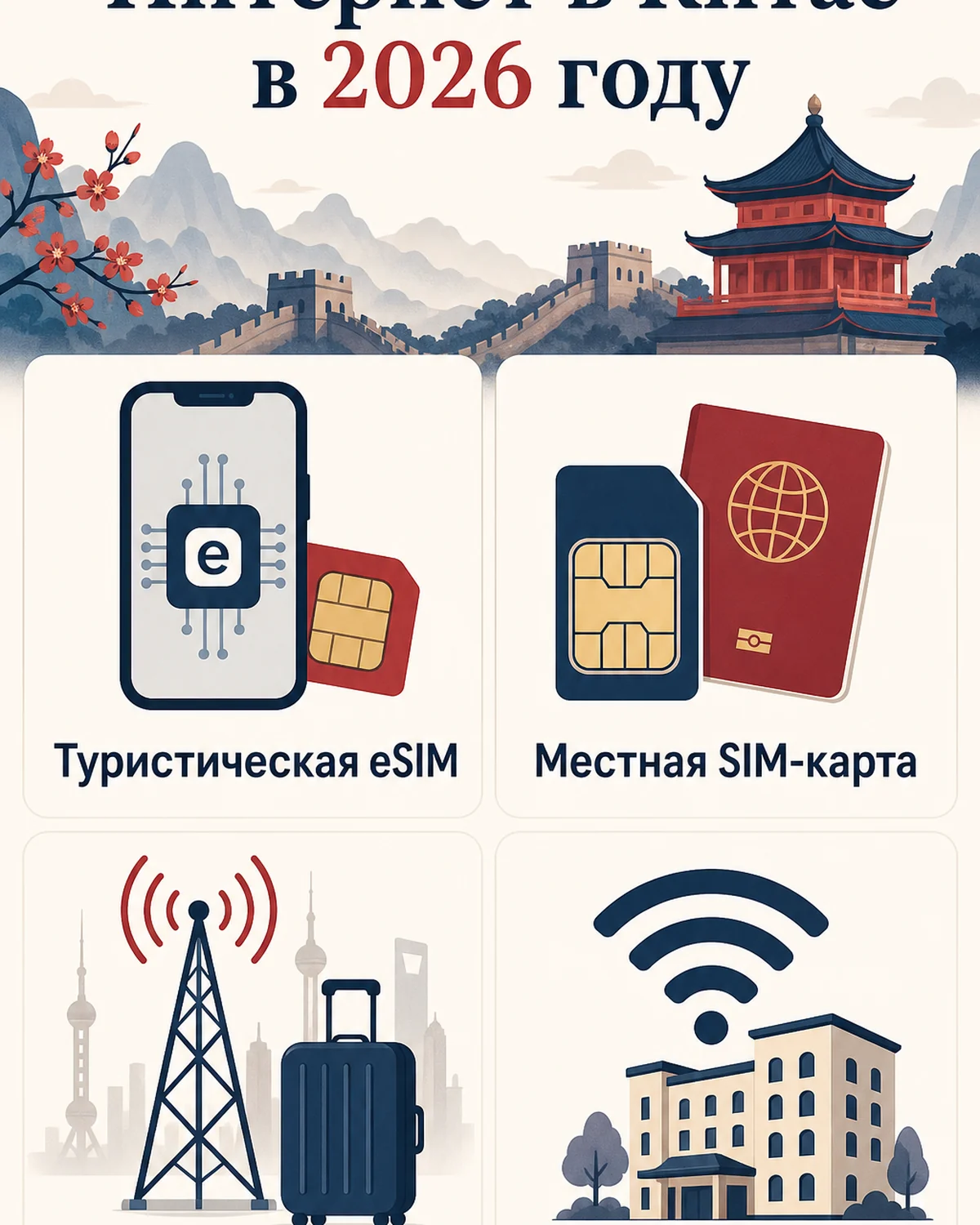 Сравнение eSIM, местной SIM-карты, роуминга и Wi-Fi в Китае